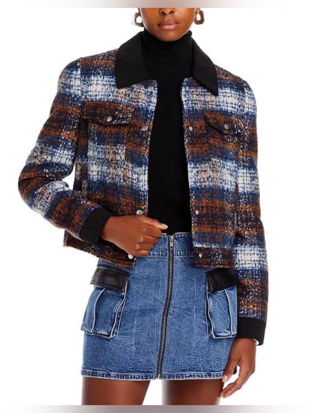 Aqua Plaid Tweed Cropped Jacket